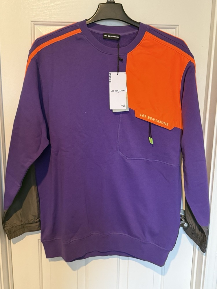 Rare Les Benjamin’s Multicolor Purple And Orange Mural Sweatshirt Size Large Men