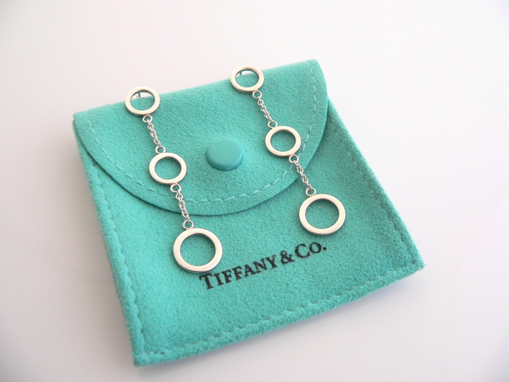 Tiffany & Co Silver 3 Triple Circles Dangling Dangle Earrings Love Gift Pouch