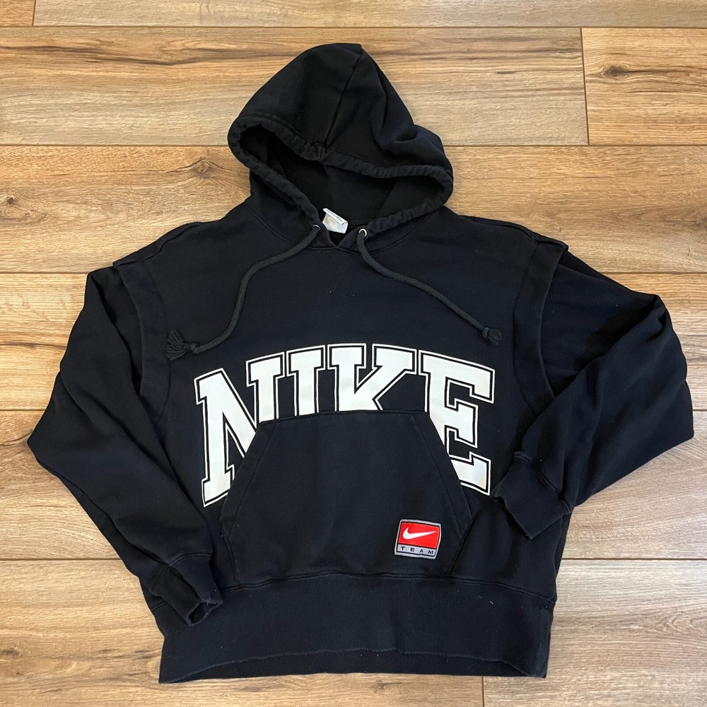 Vintage Y2K Nike Team Spellout Patch Pullover Hoodie Sweatshirt Black Adult Sz S