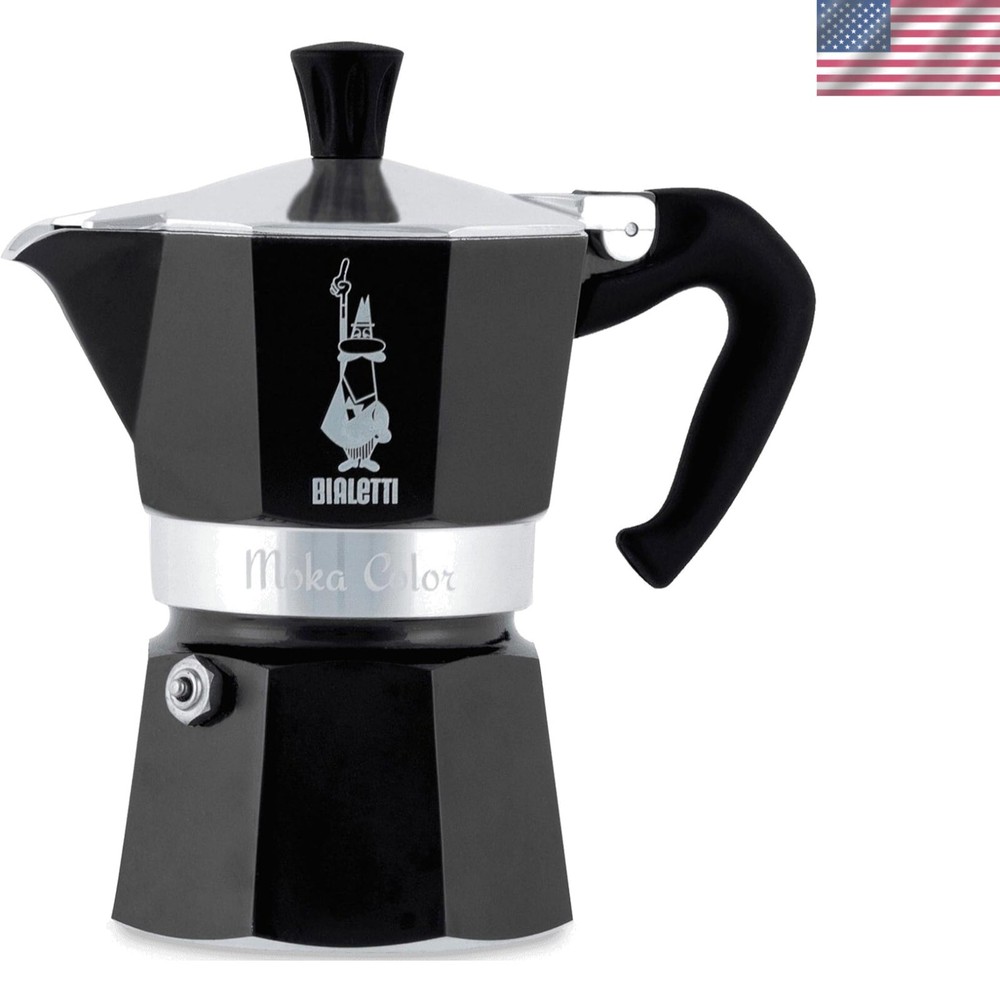 Black Aluminum 1-Cup Manual Espresso Maker for Ground Coffee