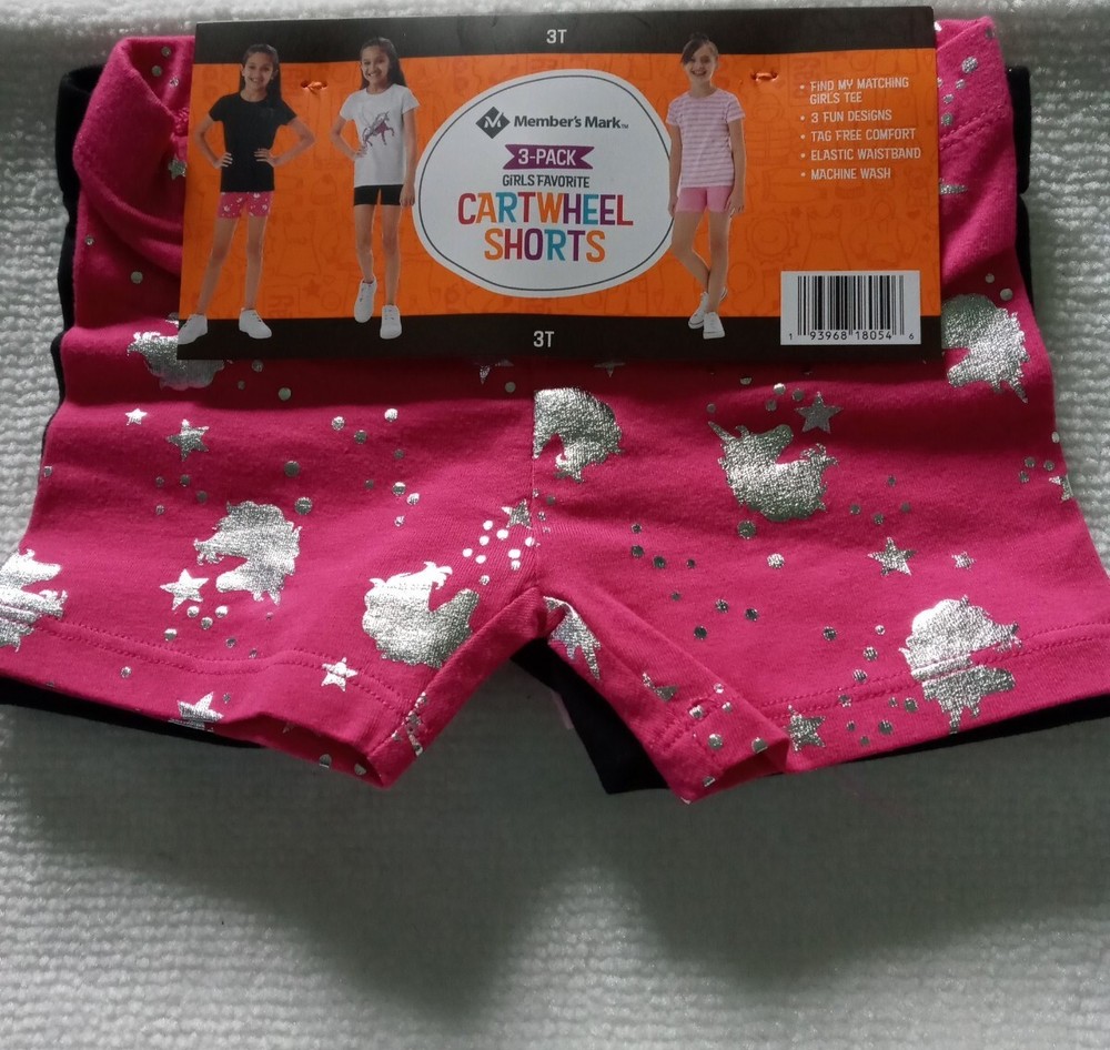 Members Mark Girls Cartwheel Shorts 3-Pack Multi Colors Size 3T New With Tags-image