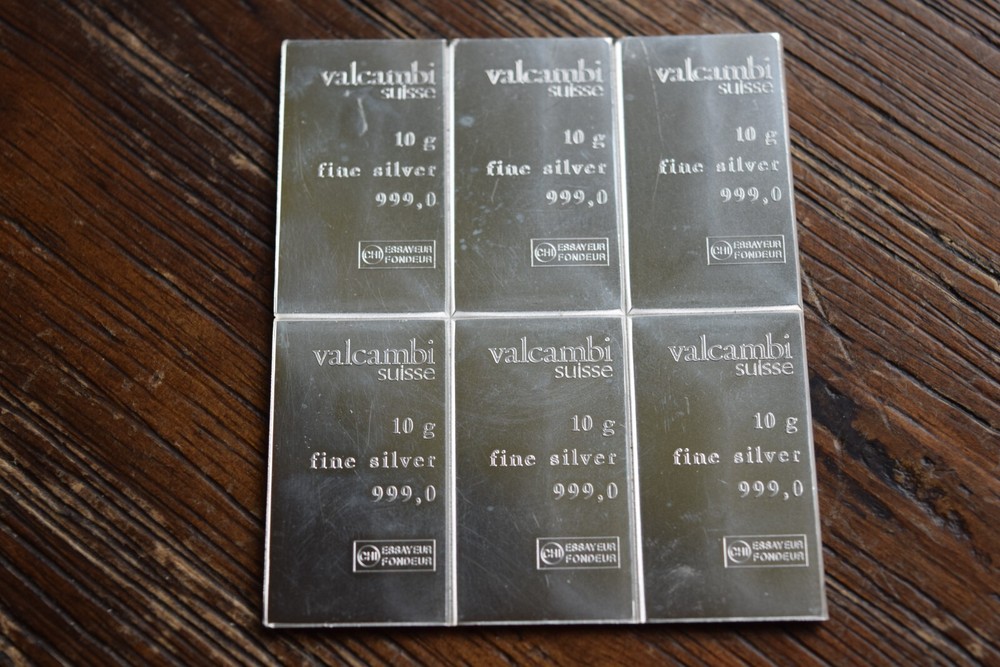 Valcambi Suisse 10 Gram 999 Fine Silver Bars ~ 6 Connected
