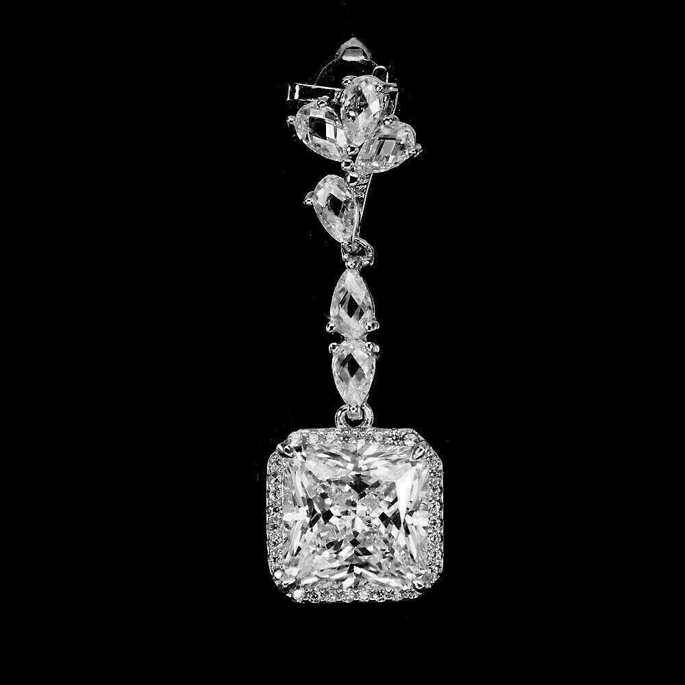 Silver Pendant Bright White Created Zircon Stones Solid Sterling With Chain