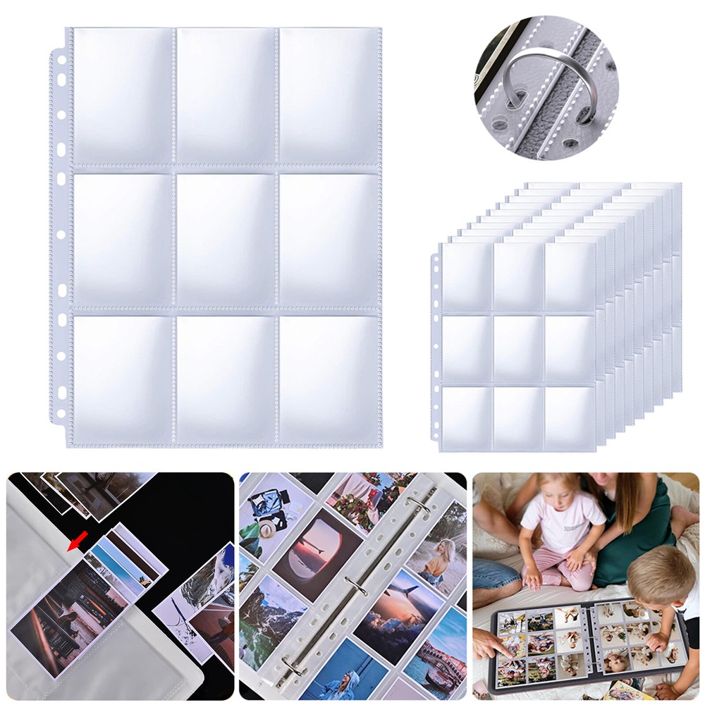 Double Side Trading Card Sleeves,9 Pocket Binder Sheets for Sport Business Cards