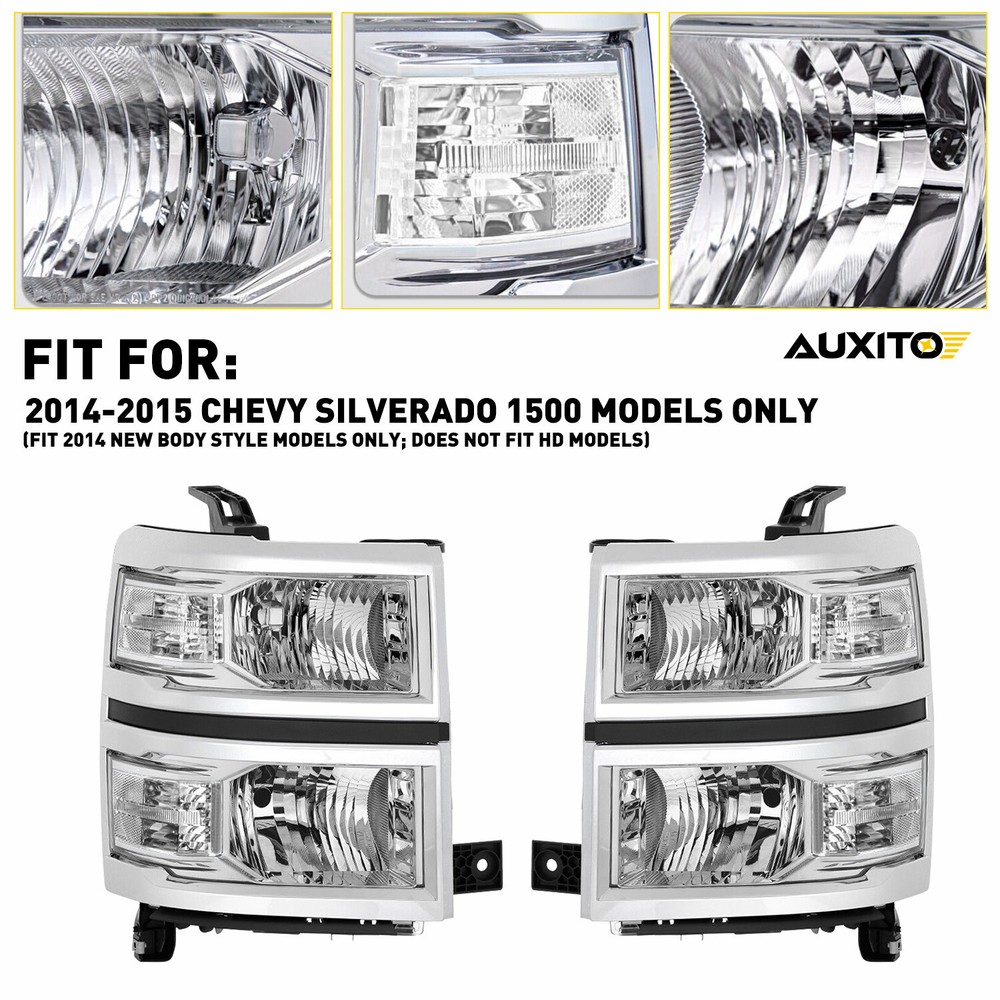 For 14-15 Chevy Silverado 1500 OE Style Chrome Housing Clear Corner Headligh EXA