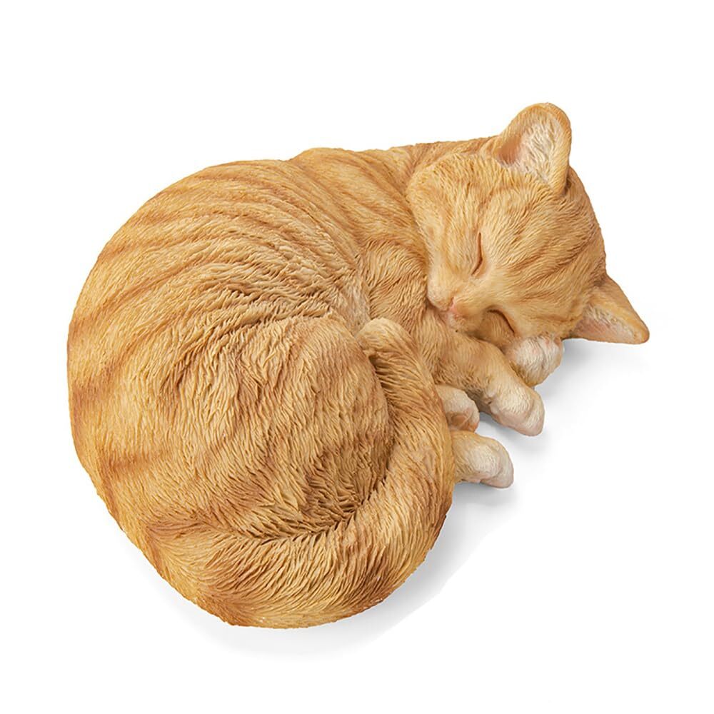 Sleeping Orange Tabby Cat Garden Statue Decor 8.27”L Resin Realistic Sculptur