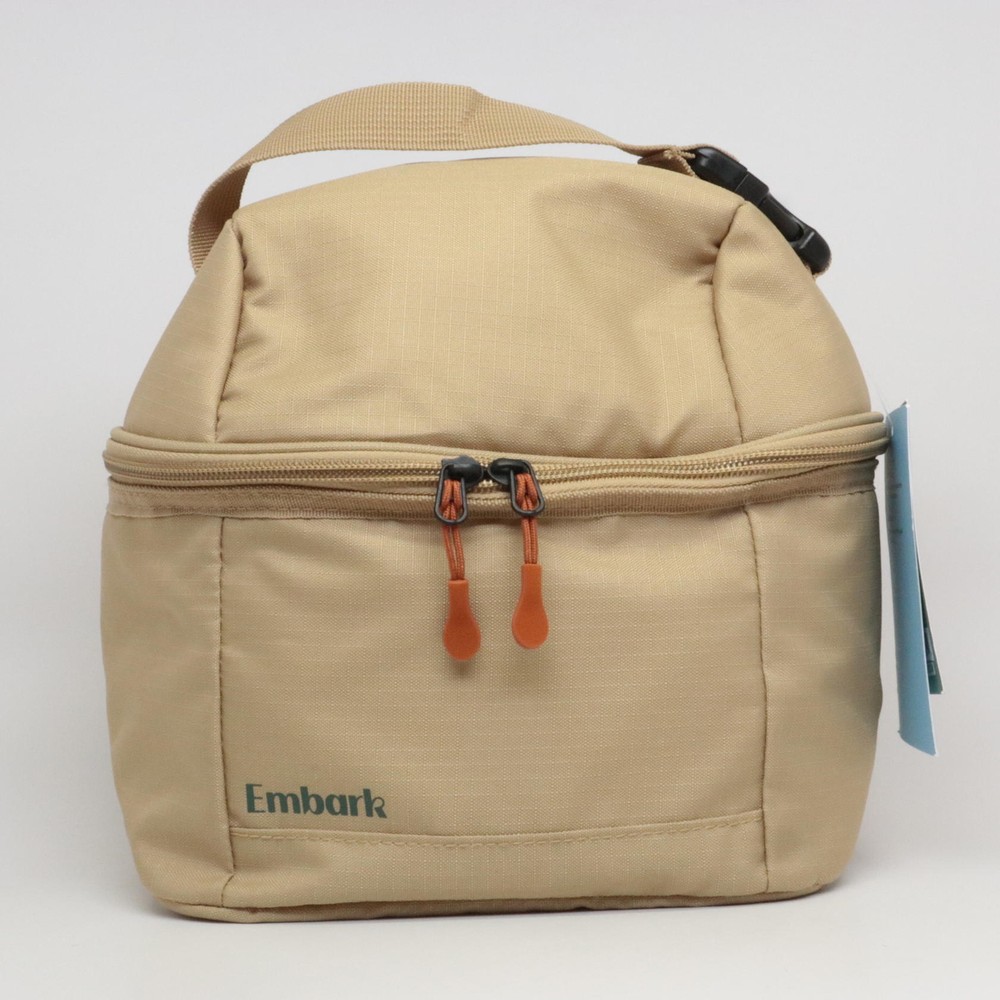 Insulated Dual-Compartment Lunch Bag Tote Box in Tan - Durable & Spacious  
