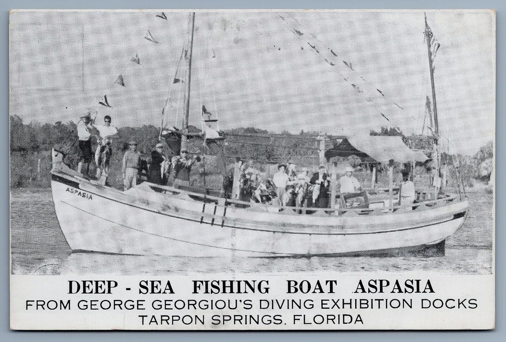 DEEP SEA FISHING BOAT ASPASIA TARPON SPRINGS FL postcard C4