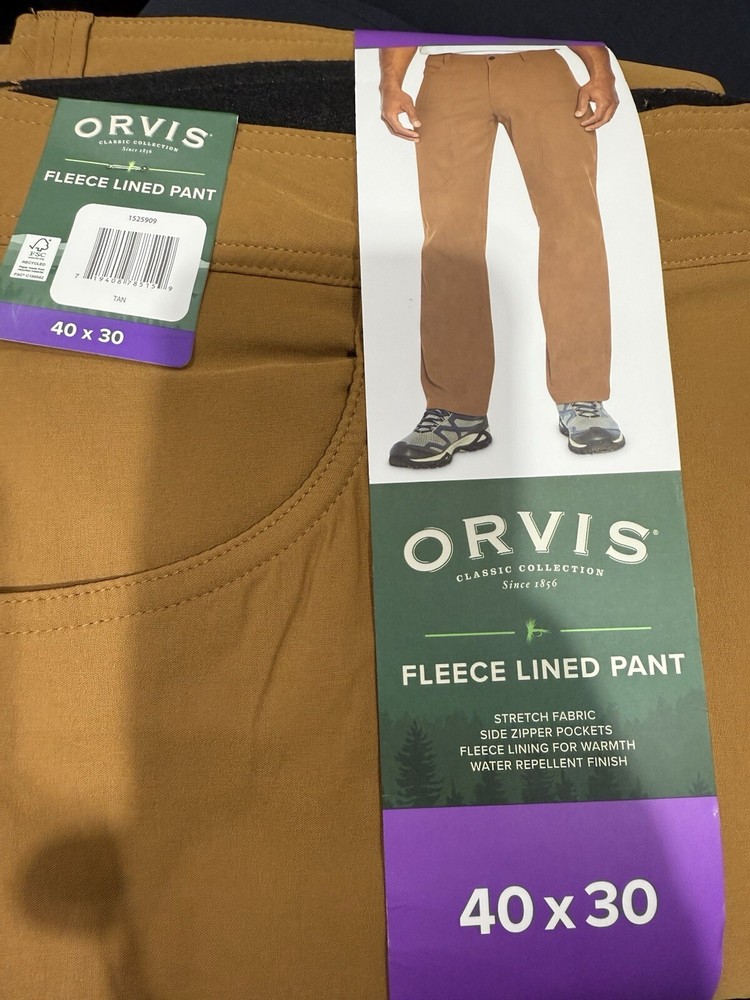 Orvis Men’s Fleece Lined Pant Stretch Fabric Water Resistant RG Fit W40L30