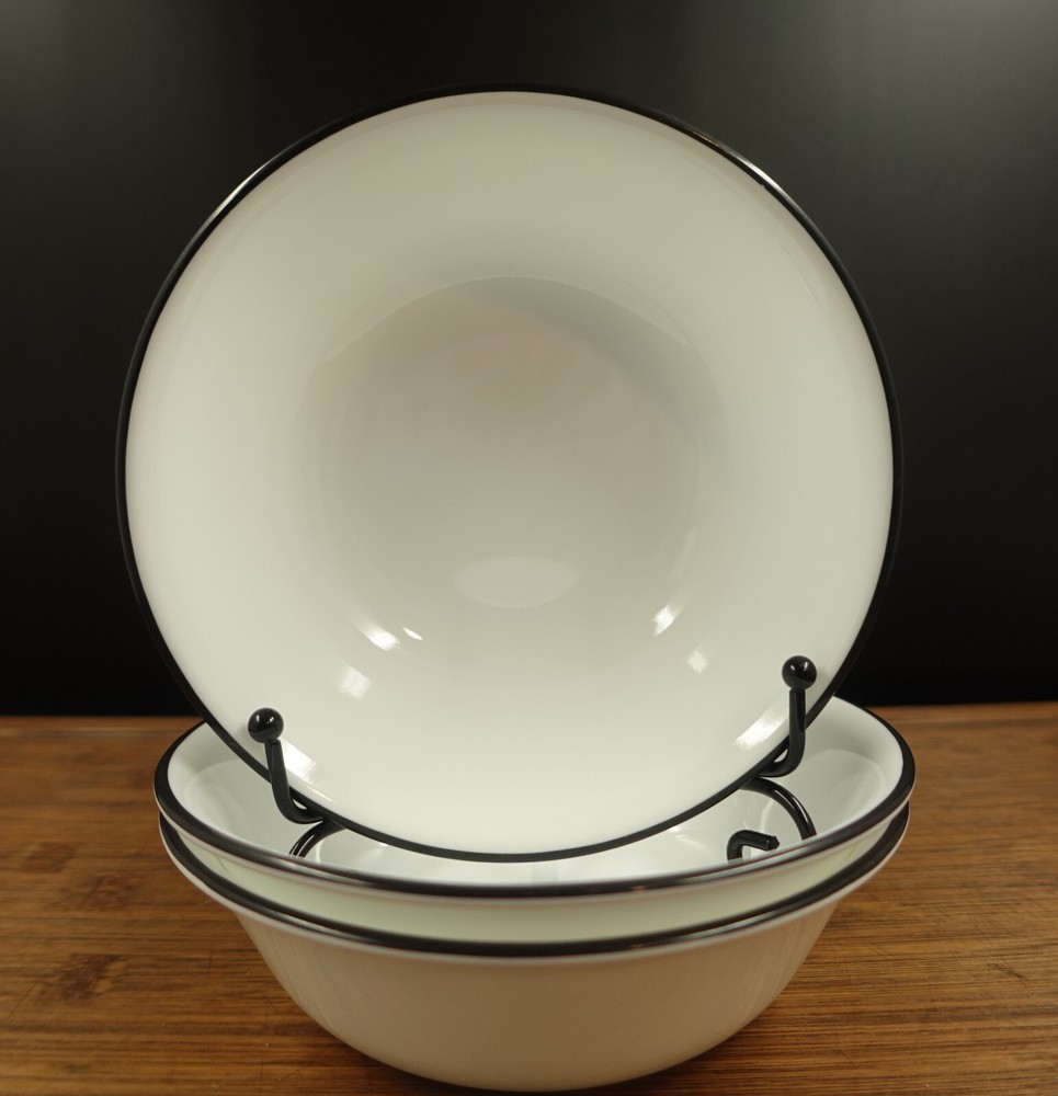 3 Corelle Cusco? Black Rim Soup/Cereal Bowls 6 1/8''