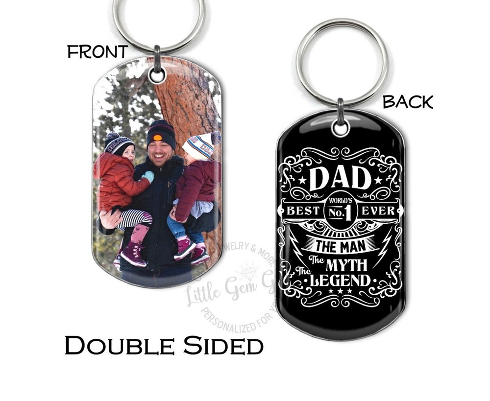Personalized Fathers Day Keychain Dad Man Myth Legend Custom Photo Dog Tag Charm-image