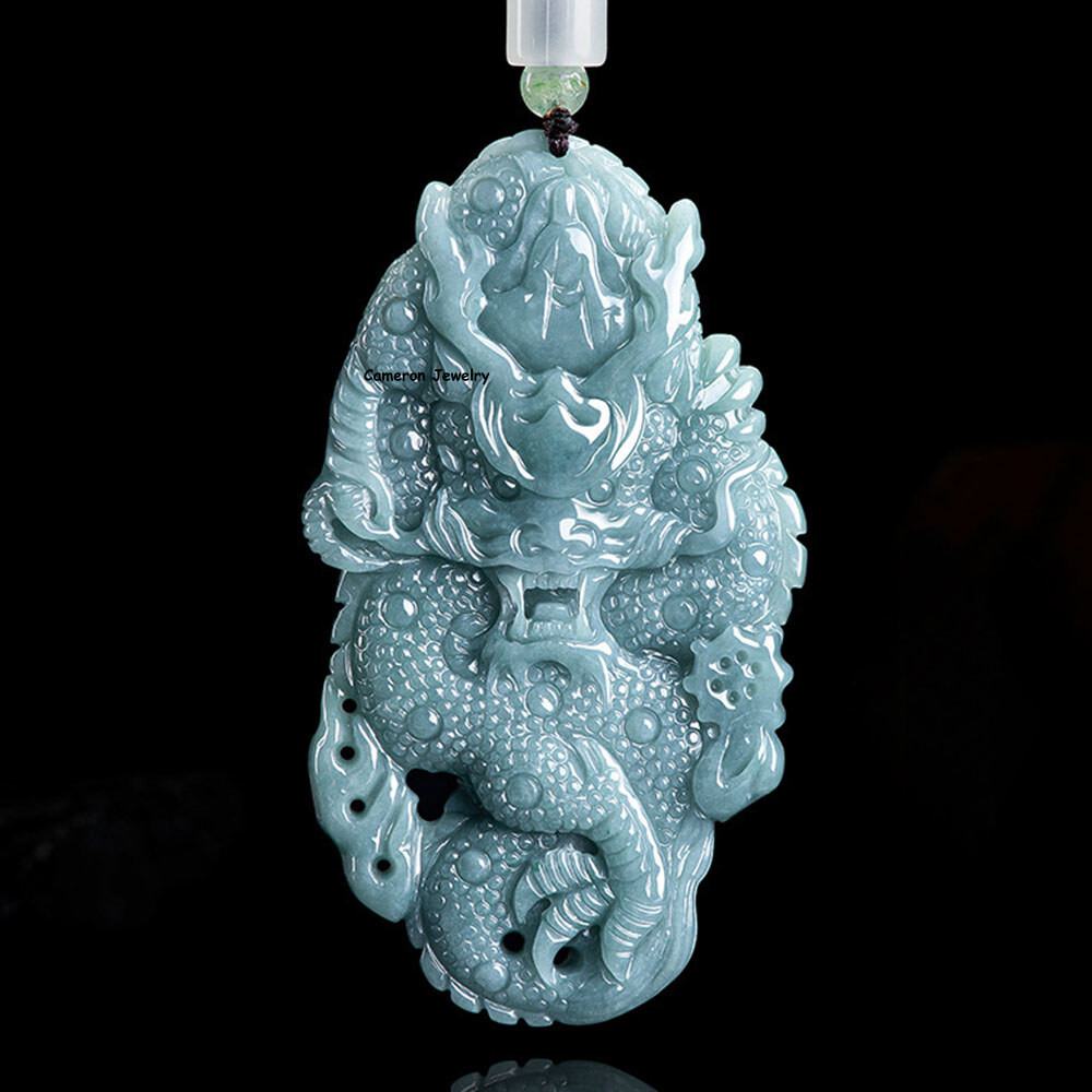 Real Grade A Natural Blue Jade Jadeite Men Women Lucky Dragon Pendant