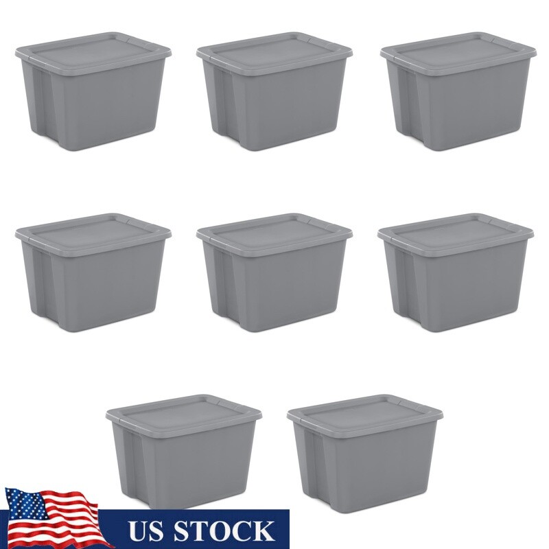 18 Gallon Stackable Plastic Storage Bins with Snap-on Lids - 8-Pack New