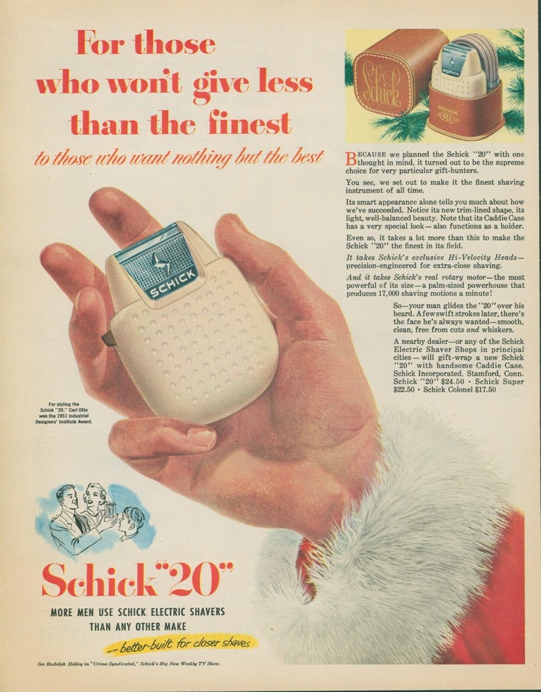 1951 Schick 20 Electric Shaver Razor Santa Claus Hand  Case Vintage Print Ad LO7
