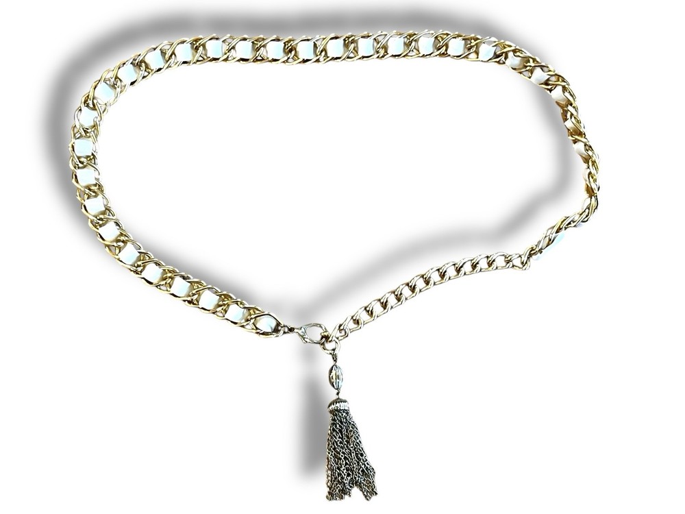 Gold Metal Chain Waist Belt with Long Fringe Tassel Charm for Women