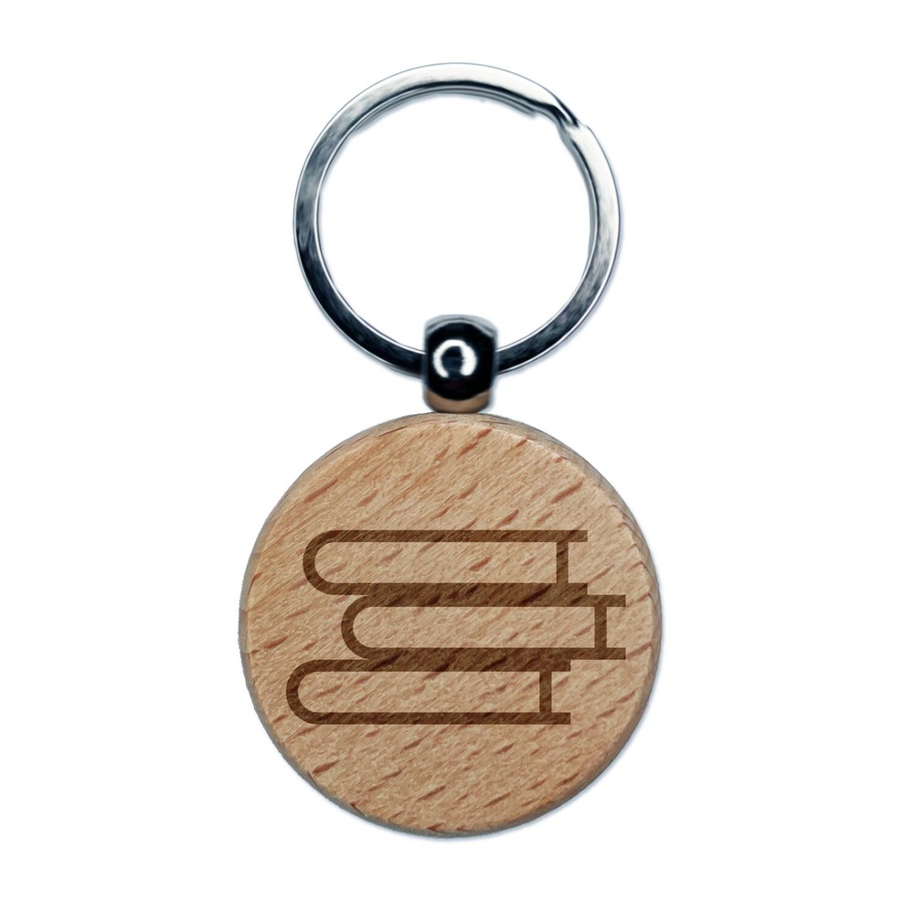 Engraved Wooden Book Stack Keychain Charm for Readers