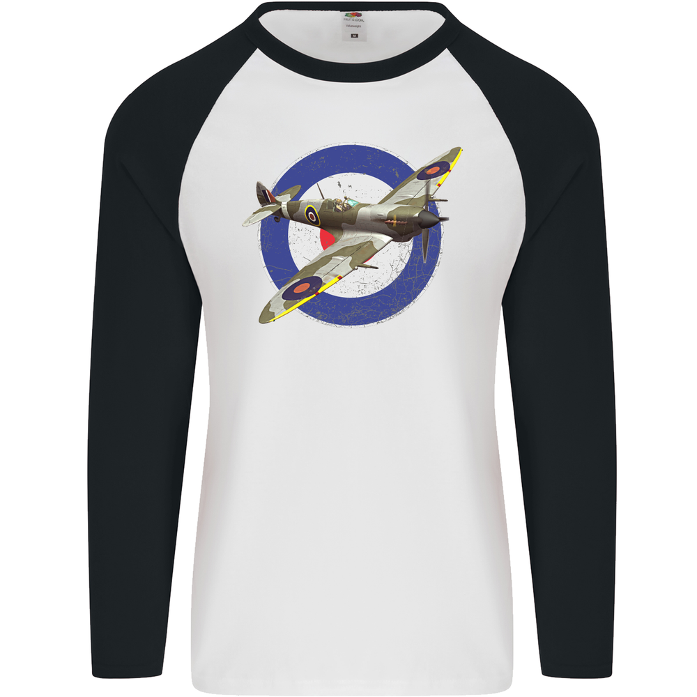 Spitfire MOD RAF WWII Fighter Plane British Mens L/S Baseball T-Shirt