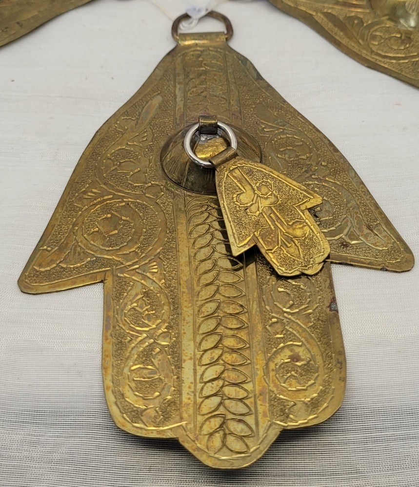 Vintage Moroccan Double Hamsa Amulet Brass Talisman Judais Wall Hanging set of 3