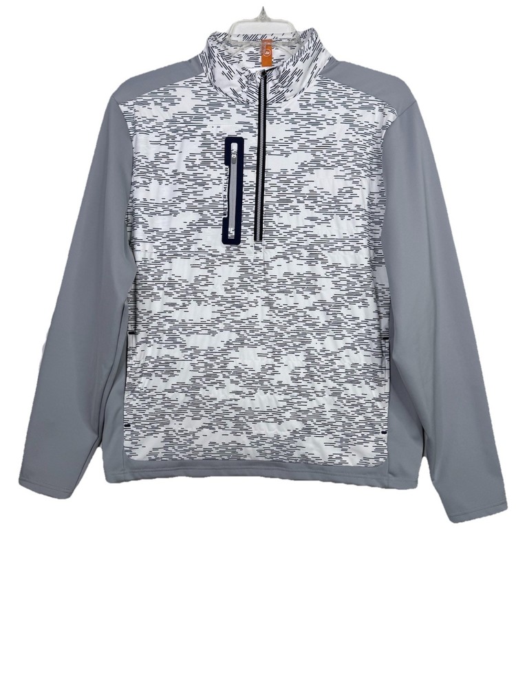 Peter Millar Weld Elite Hybrid 1/2 Zip White Gale Gray Pullover Jacket Large
