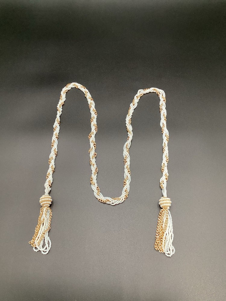 Vintage gold rope bead costume jewelry necklace or waist tie 48 inches