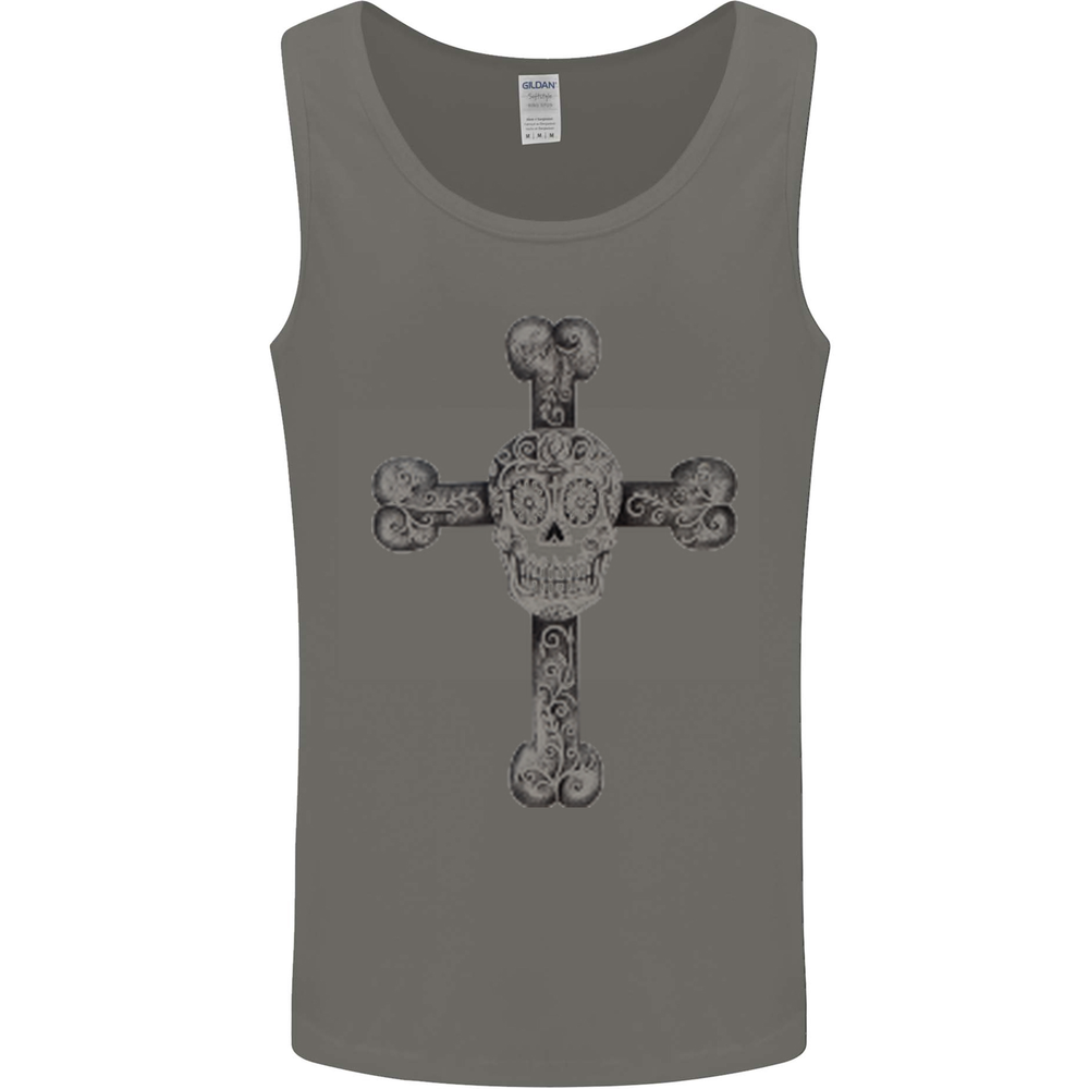 Day of the Dead Sugar Skull Cross Mens Vest Tank Top