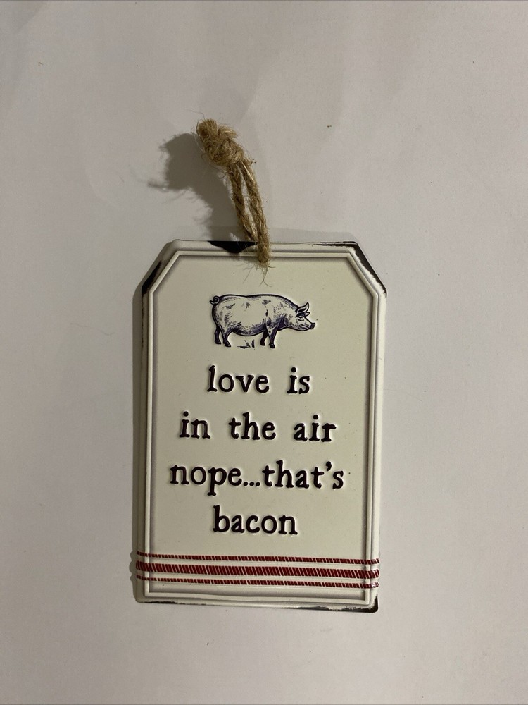Rustic Country Tin Wall Decor “love Is In The Air…nope That’s Bacon” 6”x4”