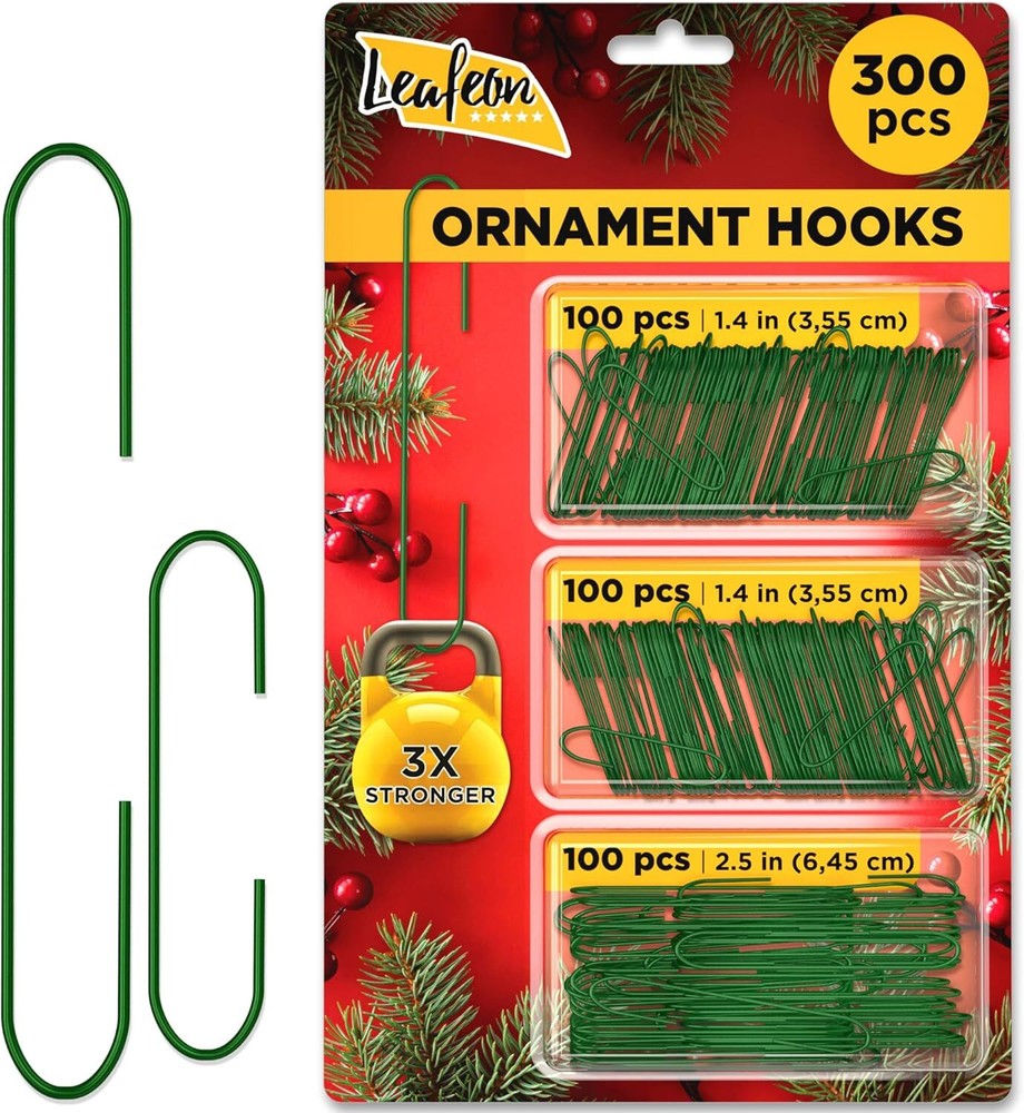 Leafeon 300 Pack Christmas Ornament Hooks for Tree Decoration Green