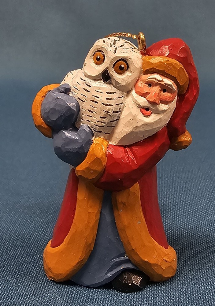 House of Hatten Susan M Smith Christmas Ornament Santa & Snowy White Owl 1999