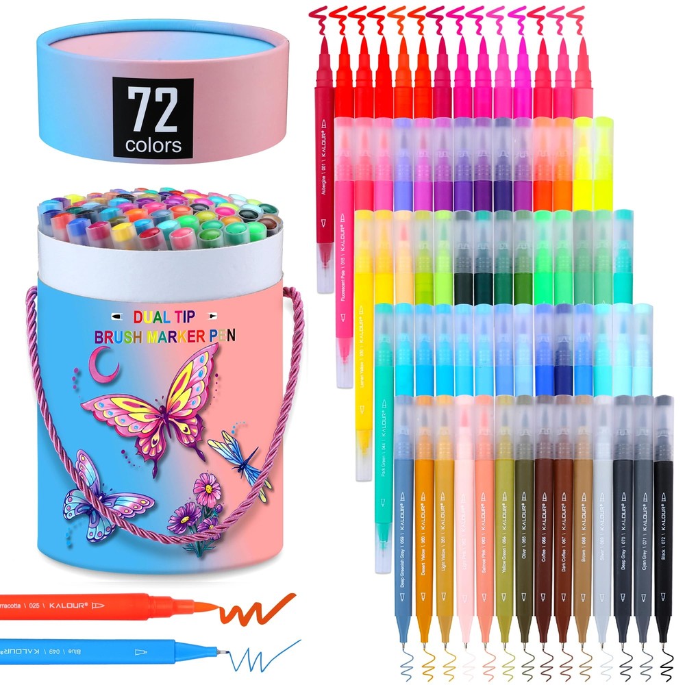 Kalour 72 Colors Art Markers Pens,Dual Tip (Brush and Fine Point),Color Numbe...