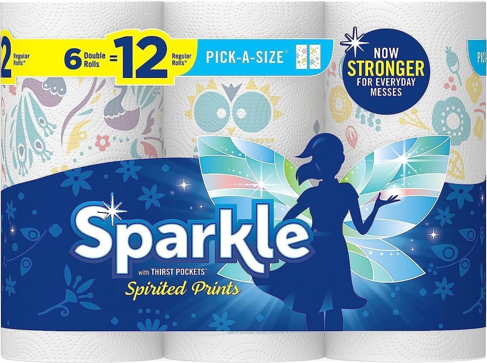 Sparkle Pick-a-Size Paper Towels Spirited Prints 6 Double Rolls 12 Regular