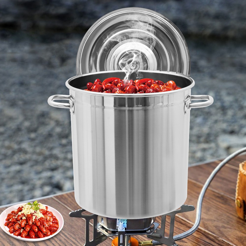 78 QT Stainless Steel Seafood Boil Pot With Basket Heavy Duty Cooking Pot W/ Lid
