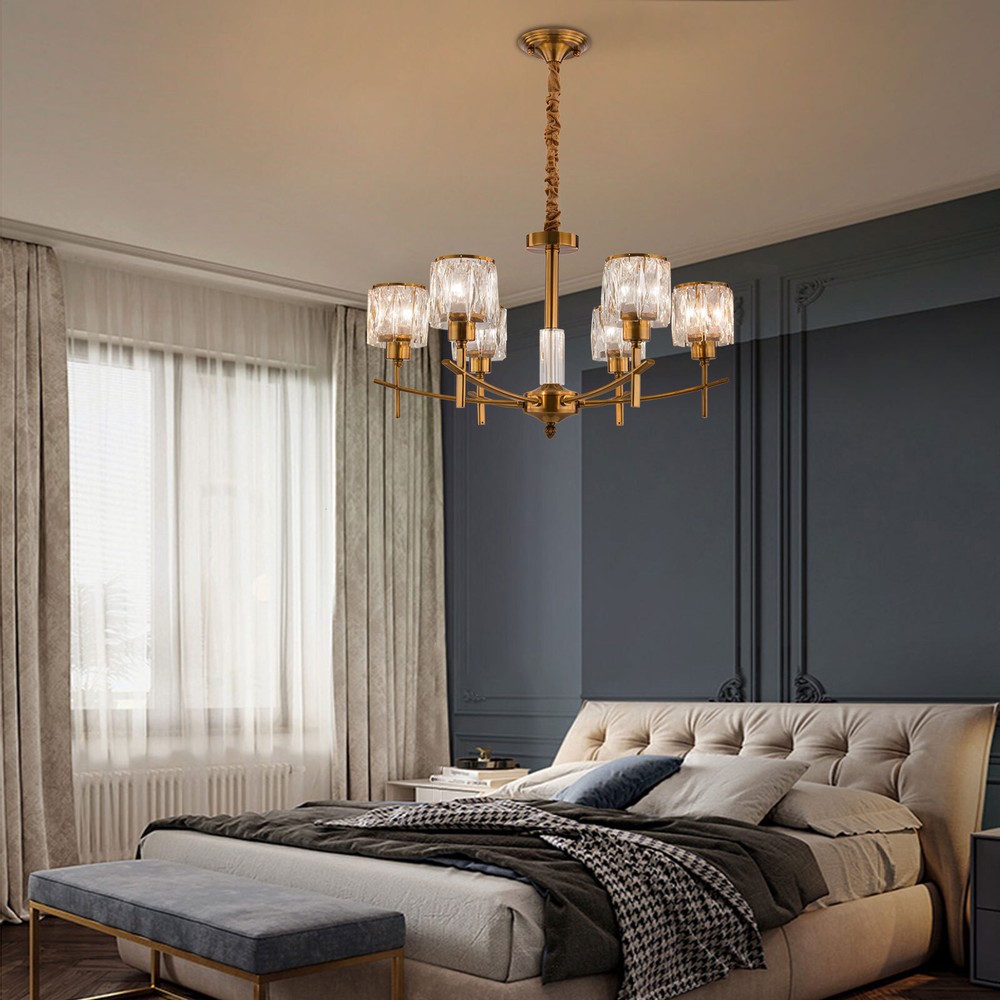 Modern Crystal Chandeliers Dinning Bedroom 6-Light Pendant LED Ceiling Lamp 265V