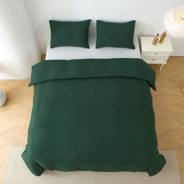 Queen Size Solid Color Duvet Cover Set with 2 Pillowcases