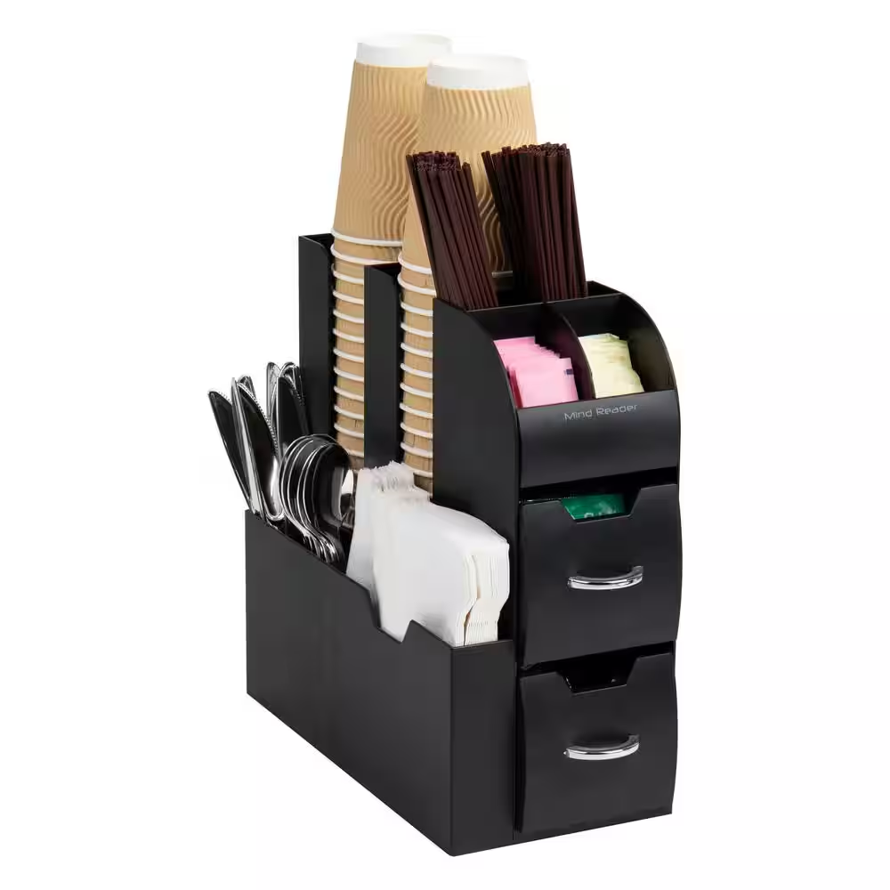 Cup and Condiment Station, Countertop Organizer, Coffee Bar, Stirrers, 5.35 In.
