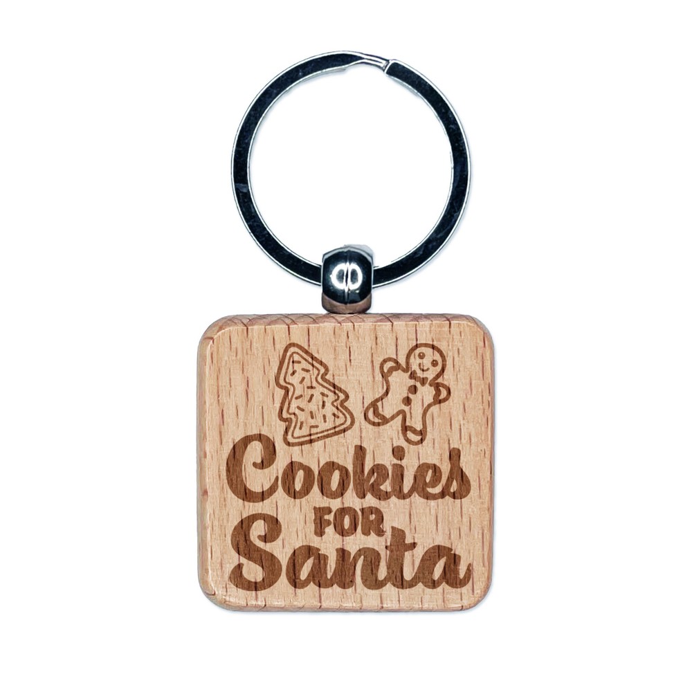Santa Keychain Charm – Engraved Gingerbread Cookie Wooden Gift