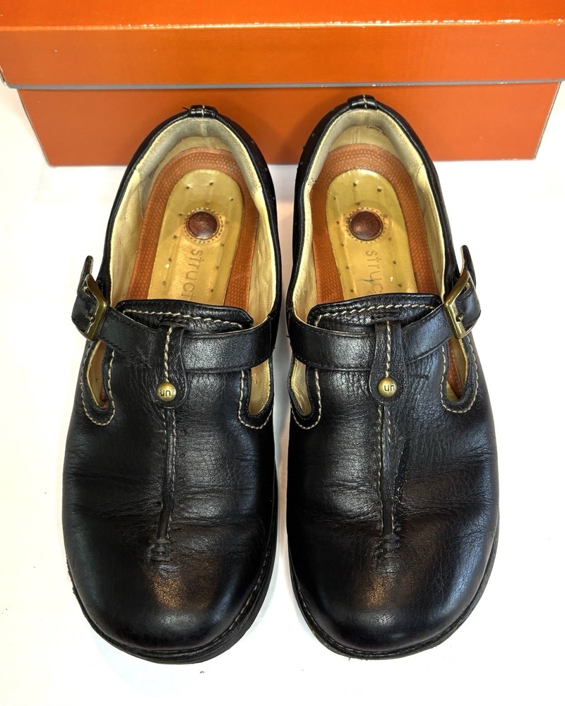 Clarks Women Black Leather Mary Jane Loafers Size 6.5 Unstructured Comfort