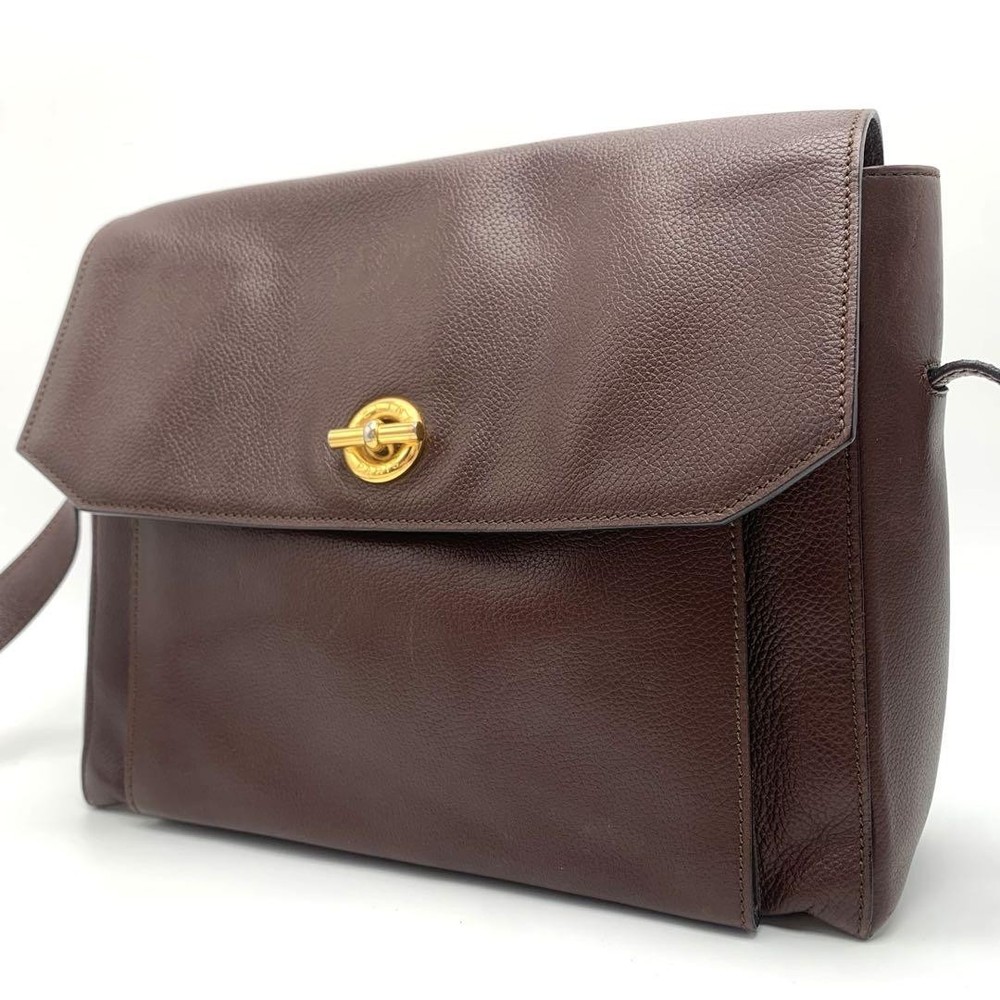 Celine Circle Logo Brown Leather Crossbody Shoulder Bag Preowned