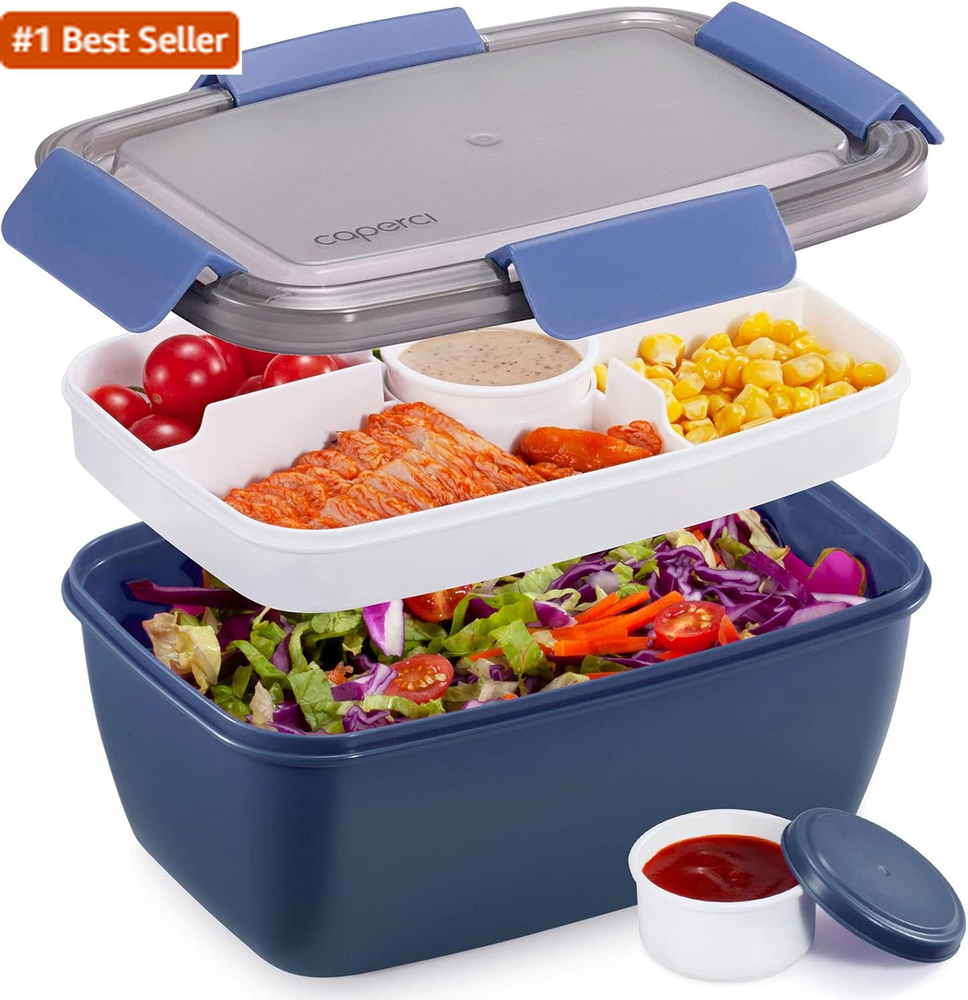 Caperci 68oz Large Salad Bowl for Lunch - Adult Bento Box with Lid