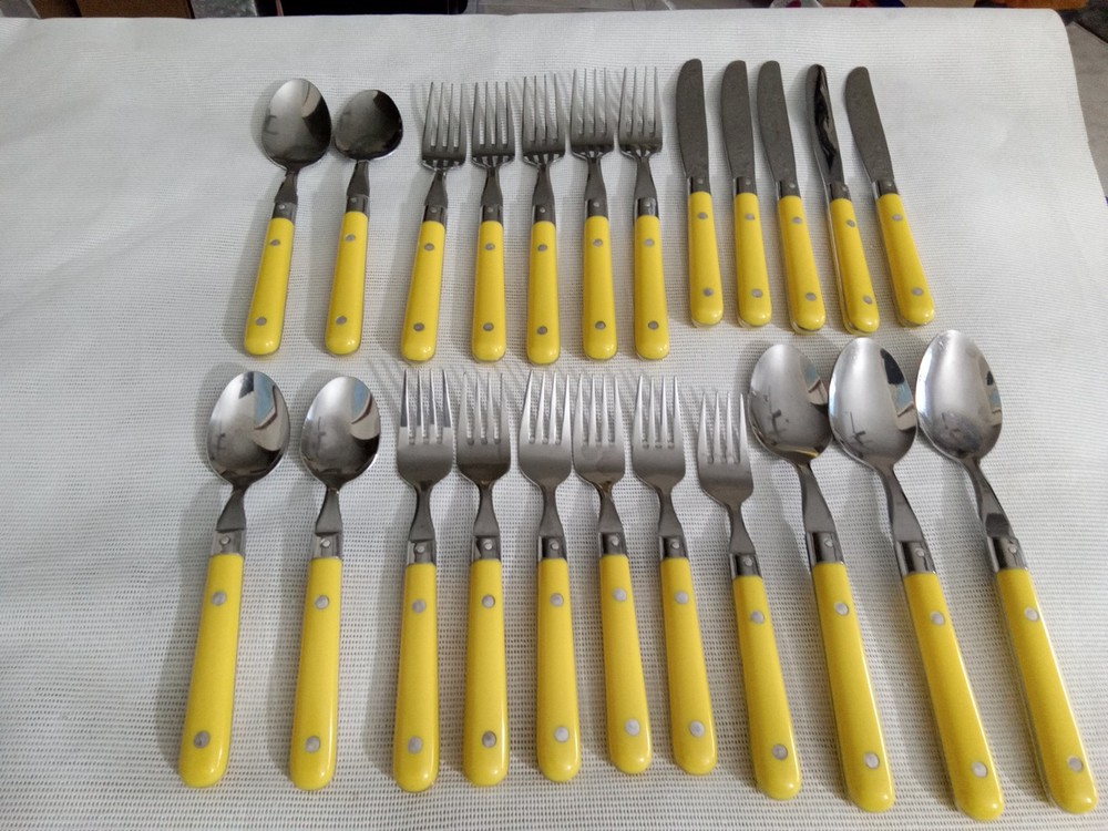 Rare 23pc Carnival Yellow Assorted Cutlery Set Lot