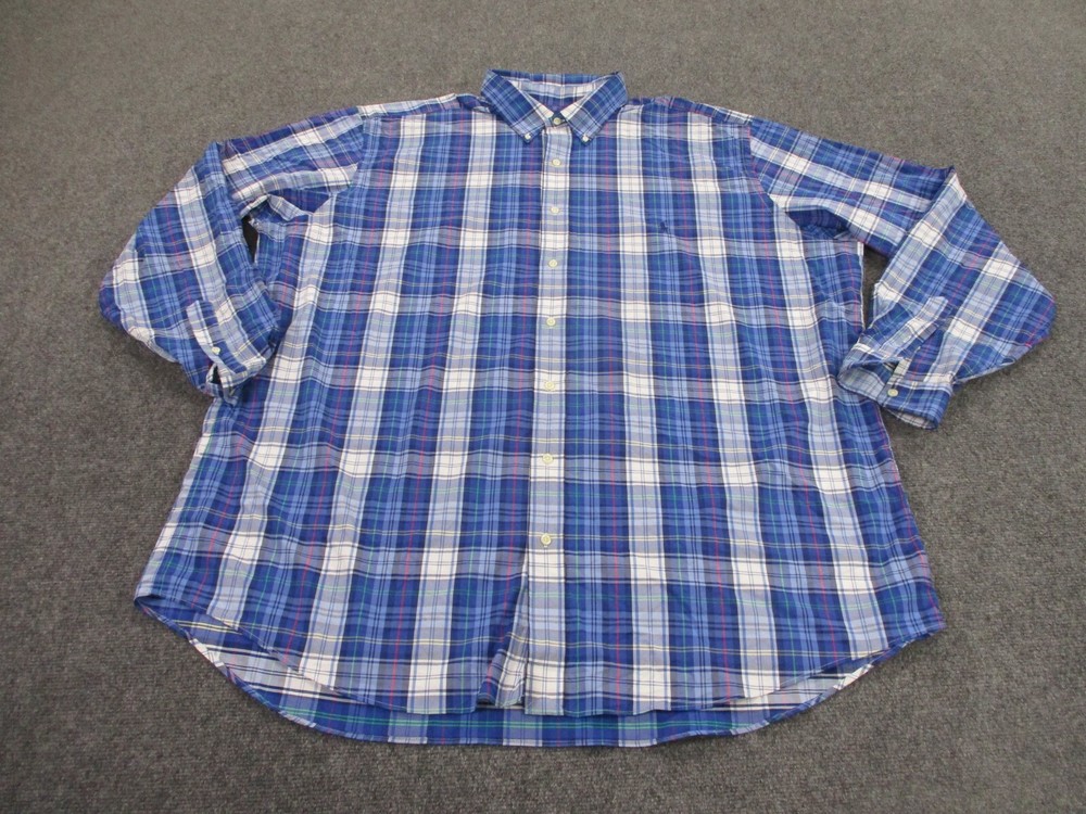 Ralph Lauren Shirt Mens 3XLT Blue Plaid Performance Polo Pony Classic Golf Adult