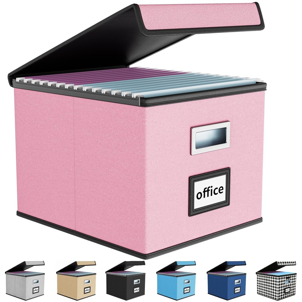 Huolewa Collapsible Linen File Storage Box with Lid for Documents