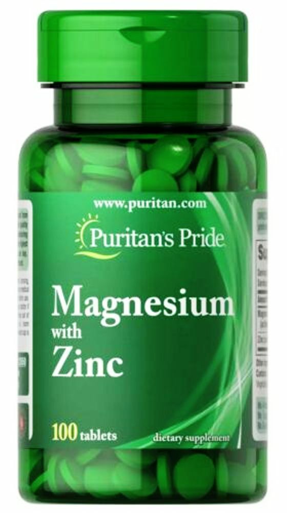 Magnesium Zinc Supplement 100 Tablets by Puritan's Pride with Free 1-Day Shipping-image