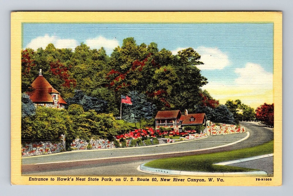 New River Canyon WV- West Virginia, Hawk's Nest State Park, Vintage Postcard