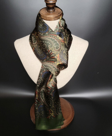 100% Silk Satin Scarf men women neckerchief Wrap Paisley green red blue