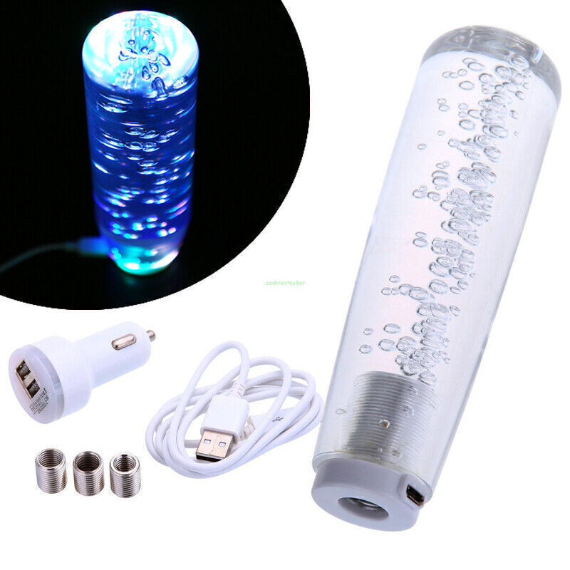 Blue LED Light RGB Shift Knob Stick Crystal Bubble Gear Shifter Universal 20cm M