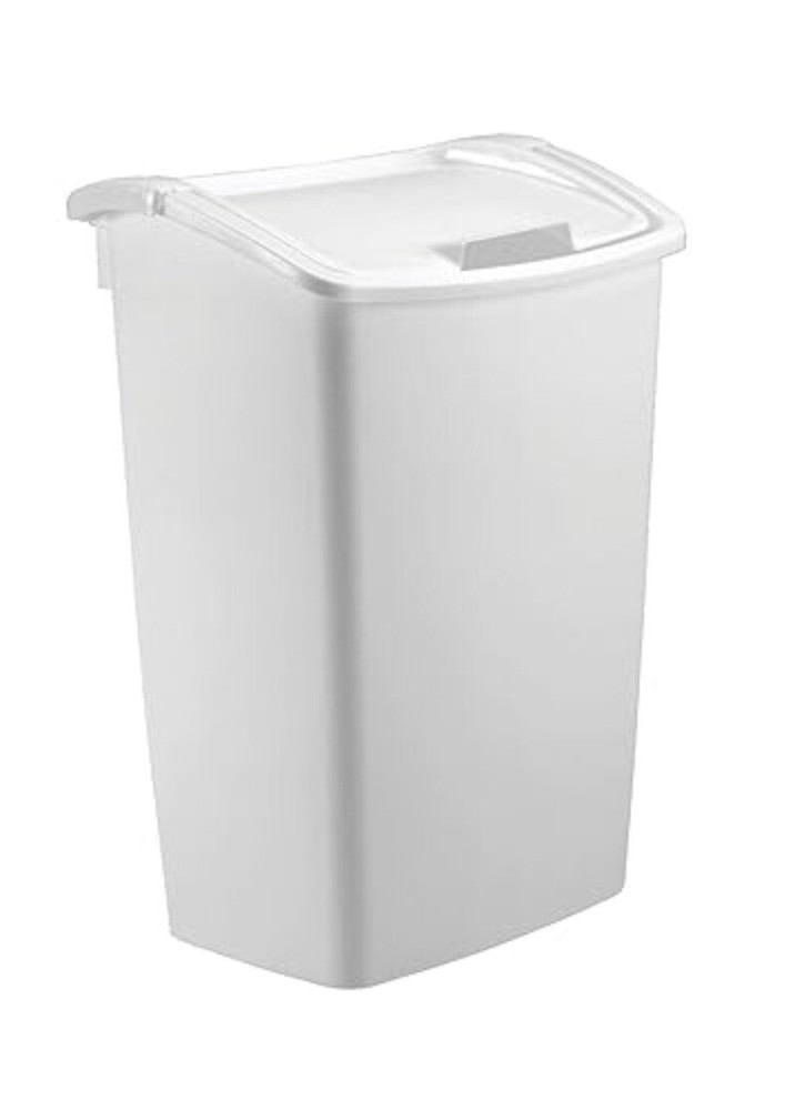 Rubbermaid 11.25 Gallon White Dual-Swing Lid Kitchen Trash Can for Home