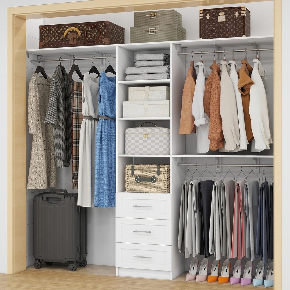 8FT Corner Closet Organizer with Shelves and Drawers 96 Inch Walk-In Storage System