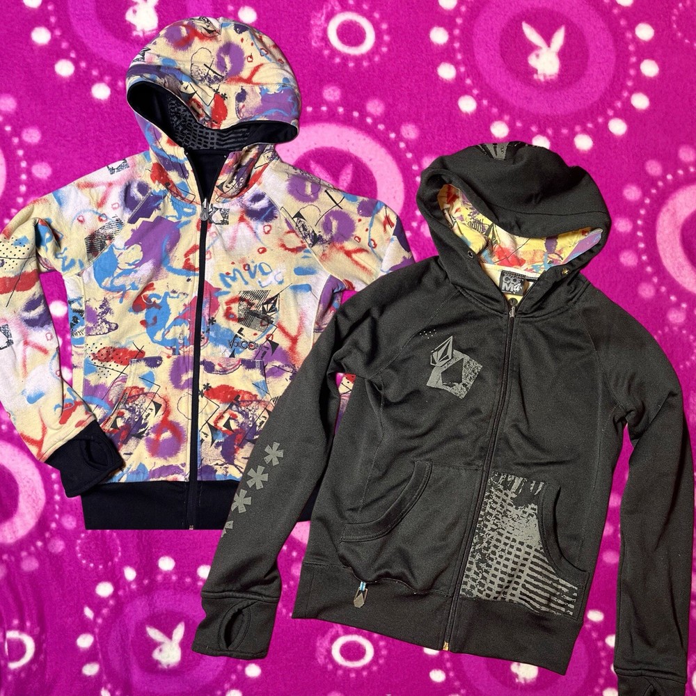 Volcom Reversible Hoodie Black Yellow Graffiti Style Men’s Size Small
