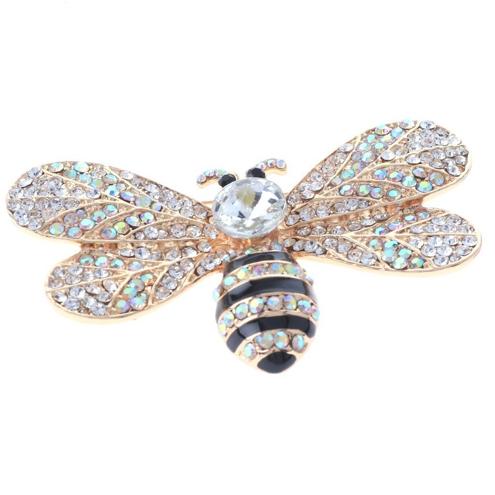 Gold Tone Metal Bee Brooch With Rhinestone P1136-GAB