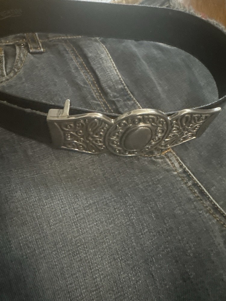 Brighton Vintage Western Tooled Leather Belt Engraved Silver Buckle Women